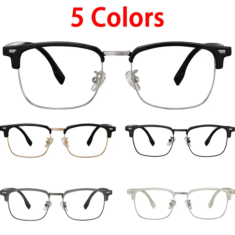 Monture de lunettes Retro 1 pièce Logo personnalisé Lunettes légères en métal pour hommes TR90 Monture optique Brow-line