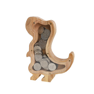 Tirelire en bois en forme d'animal de dessin animé, tirelire transparente Tyrannosaurus Rex, pot à monnaie, décoration de bureau - Product Image 5