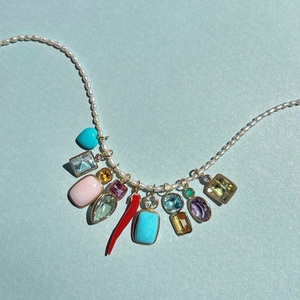 Yeni stil Vintage altın kaplama geometrik cam Birthstone Hoop kolye kalp biber yuvarlak kolye kadınlar için parti - Product Image 5