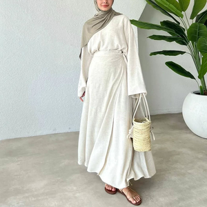 Набор из натурального льна на заказ, абайя, костюм из двух предметов, 100% льняное скромное платье для женщин - Product Image 2