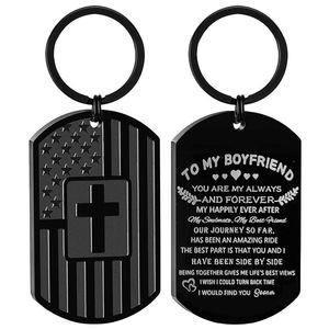 <span class=keywords><strong>Porte</strong></span>-clés en métal avec drapeau américain noble et croix, texte inspirant gravé, cadeau pour <span class=keywords><strong>fils</strong></span>, papa, mari, petit ami - Product Image 4