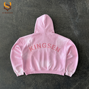Custom Streetwear Acid Washed DTG Printing Embroidered Men's Hoodies Cotton Oversized Distressed Sun Faded Zip up Hoodie - Product Image 3