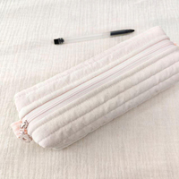 Trousse à crayons longue matelassée en coton pastel avec tirette à fermeture éclair fleurie pour filles, étudiantes, cadeau scolaire