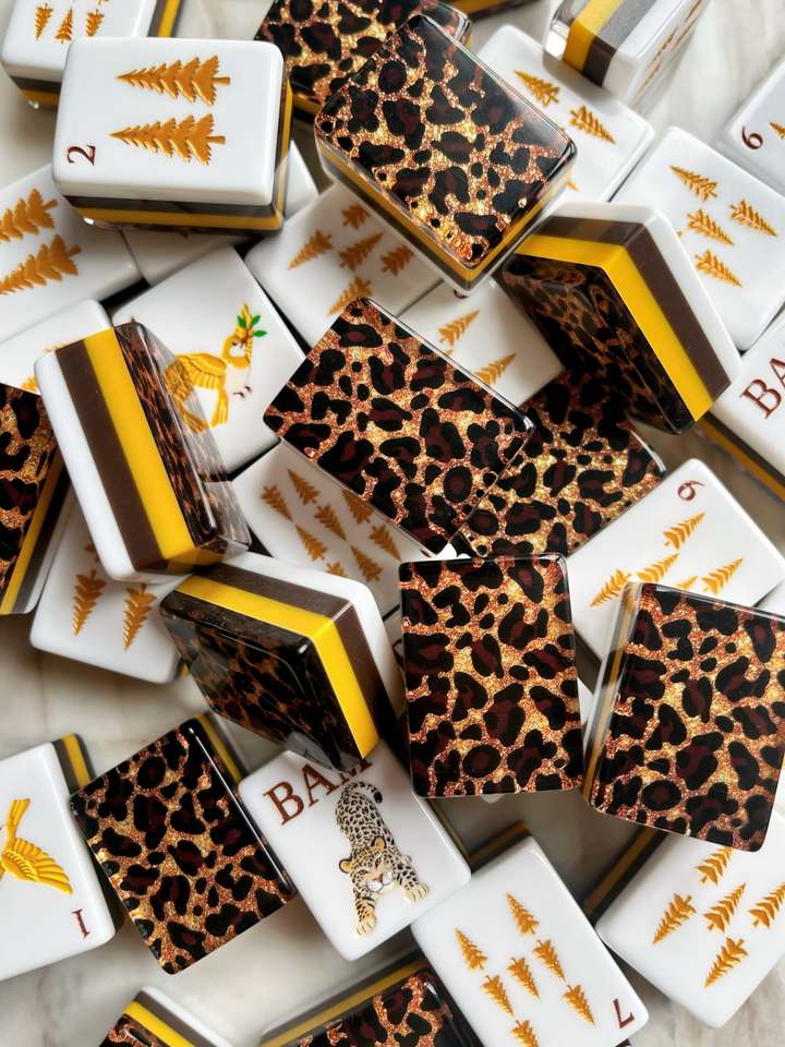 Tile Brown Lexury Pattern Luxury Leopard Print American Mahjong Tile Set, Cute Cheetah & Ladybug ...