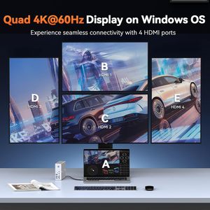 Base de Conexión <span class=keywords><strong>DisplayLink</strong></span> Tipo C para 4 Monitores, Cuádruple/Triple 4K 60Hz para USB-C 2.0, 120W, Aleación de Aluminio - Product Image 4
