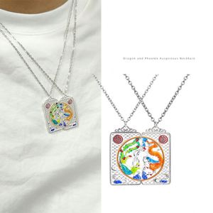 Collier en argent avec pendentif de couple Dragon et Phénix, marque Chengxiang No Affair, gravé du caractère Xiangyun Fu - Product Image 1