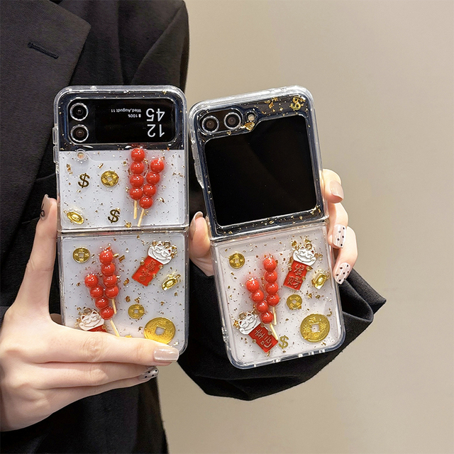 Gold Glitter Lucky Cat Ingot Chinese New Year Women's Korean Ins Style Mobile Phone case for Samsung Galaxy Z Flip 8 W24 Fold 7