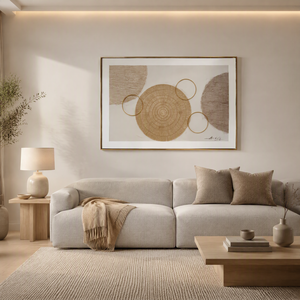 Dipinto a Olio Astratto Fatto a Mano con Tecnica Mista, Natura Morta con Cerchi Texturizzati, Sfondo Luminoso, Stampe su Tela - Product Image 3