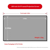 Écran de projection anti-lumière en PVC de 180 pouces, format 16:9, cadre en cristal noir, courte focale, écran de projection mural, 3 ans de garantie