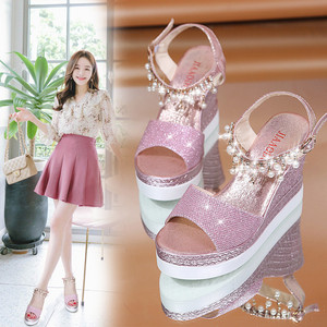 Women's High Heel Sandals Fashion Wedge Sandals Platform Rhinestone Beaded Casual Flats L0544 - Product Image 3
