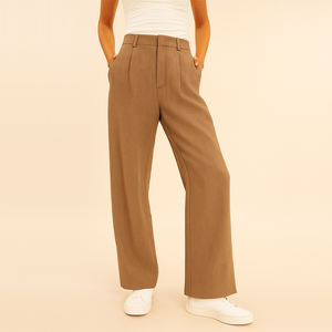 Pantalons droits décontractés d'été <span class=keywords><strong>en</strong></span> gros, OEM, personnalisés, avec crochet et barre, pantalon <span class=keywords><strong>en</strong></span> <span class=keywords><strong>lin</strong></span> plissé décontracté pour femmes - Product Image 4