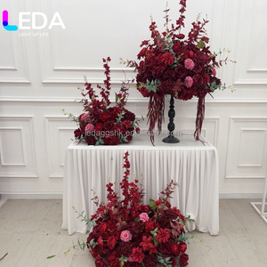 LEDA 40cm 60cm Red <b>Silk</b> <b>Flower</b> Ball Wedding Decoration Red Burgundy Artificial Rose <b>Flower</b> Centerpieces Table Decor - Product Image 1