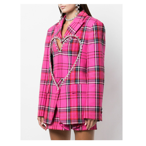 Latest Fashion Crystal Check Coats Long Sleeve Women Blazers <strong>Suit</strong> Top Cut Heart Coats Office Ladies - Product Image 6