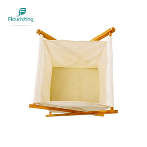 便携式可折叠大竹洗衣篮桶，带可折叠帆布储物篮 - Product Image 3