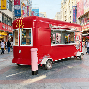 รถเข็นขายของเคลื่อนที่สแตนเลสสีแดง 4 ล้อ แข็งแรง ทนทาน พร้อมพื้นที่ภายในกว้างขวางสำหรับขายไอศกรีมและอาหารกลางแจ้ง - Product Image 2