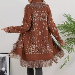 Cardigan da Donna 2025 Stile Vintage Etnico Jacquard Maglione Lungo Lavorato a <span class=keywords><strong>Maglia</strong></span> <span class=keywords><strong>con</strong></span> <span class=keywords><strong>Frange</strong></span> e Nappe per l'Autunno Logo Frontale - Product Image 3