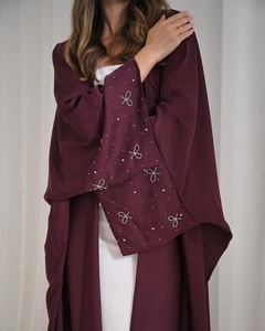 Abaya Mowing 2025, vêtements pour femmes, abaya modeste <span class=keywords><strong>de</strong></span> Dubaï, cardigan, vêtements islamiques, abaya à ouverture frontale avec perles sur les manches, vente en gros - Product Image 5