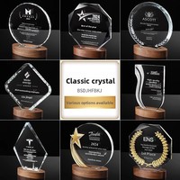 Médailles de trophée en cristal personnalisables avec gravure givrée – Cadeaux souvenirs commémoratifs en verre et bois de noyer pour promotion d'entreprise