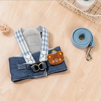 Ensemble de harnais pour chien en denim avec imprimé ours, support de poitrine et de dos pour chats et chiens, sorties estivales - Design moderne et adorable