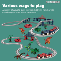 Set Mainan Kereta Dinosaurus Listrik DIY B/O dengan Lintasan Balap untuk Anak-Anak