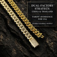 Nouveau Collier Chaîne Cubaine Personnalisé pour Homme 13mm Plaqué Or Laiton Zircon Sertis de Pierres