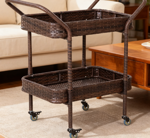 Portable Small Table with Wheels and <strong>Storage</strong> Function, Made of Rattan <strong>Furniture</strong> - Product Image 4