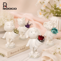 Kerajinan Resin Patung Hewan Kartun Putih Memegang Buket Ornamen Hewan Kecil yang Lucu Dekorasi Rumah Kamar Tidur Meja Rak Hadiah