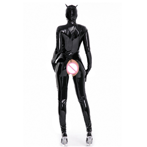 Adulte Femmes <span class=keywords><strong>Chat</strong></span> Femmes Cosplay Costumes <span class=keywords><strong>Sexy</strong></span> Noir En Cuir Synthétique Catsuit Avec Masque Cosplay Halloween Fermeture Éclair Entrejambe Discothèque - Product Image 3