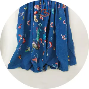 40MM custom blue butterfly digital printing 95% silk 5% elastic spring heavy crepe de chine fabric