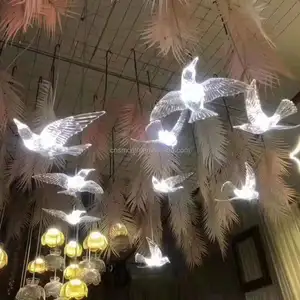 Lámpara de araña de cristal para techo, decoración de boda, pájaro acrílico para techo