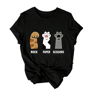 T-shirt Patte de Chat Pierre-Papier-Ciseaux – Motif Amusant Griffe de Chat – Humour Ludique pour Amateurs de Jeux – Nouveauté Imprimé Animal Mignon – T-shirt Oversize en Coton à Manches Courtes – Streetwear Décontracté - Product Image 1