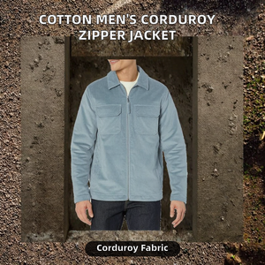 BRANDERS INTERNATIONAL Cotton Men's Zipper Corduroy Casual Spring Bomber <b>Jacket</b> <b>Mandarin</b> <b>Collar</b> Yarn Dyed Long Sleeve Solid - Product Image 2