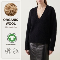 Pull-over élégant en laine 100 % biologique pour femme, col en V profond, certifié GOTS, tricoté, durable, luxe discret