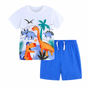 Ensemble 2 pièces d'<span class=keywords><strong>été</strong></span> personnalisé pour garçons, T-shirt et short 100% coton, imprimé dinosaure de dessin animé, tenue décontractée, OEM, faible MOQ, boutique - Product Image 2