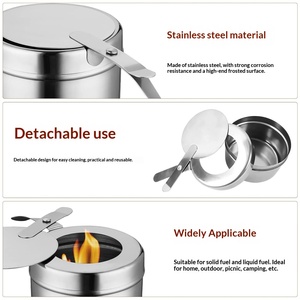 Fourneau à alcool en acier inoxydable 410, corps droit, forme de soucoupe volante, service libre, fondue en plein air, pot sec, support pour combustible solide/liquide - Product Image 2