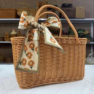 Cesta de Almacenamiento Portátil Tejida a Mano de Estilo Pastoral con Tapa para Cocina, Picnic al Aire Libre, Regalo, Compra de Frutas y Verduras - Product Image 6