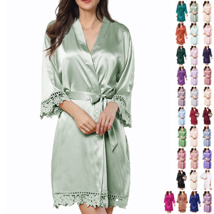 Abito <span class=keywords><strong>da</strong></span> <span class=keywords><strong>donna</strong></span> di alta qualità in tinta unita in raso opaco con pizzo <span class=keywords><strong>da</strong></span> sposa pigiama <span class=keywords><strong>da</strong></span> sposa traspirante taglia XS per l'estate autunno primavera - Product Image 6