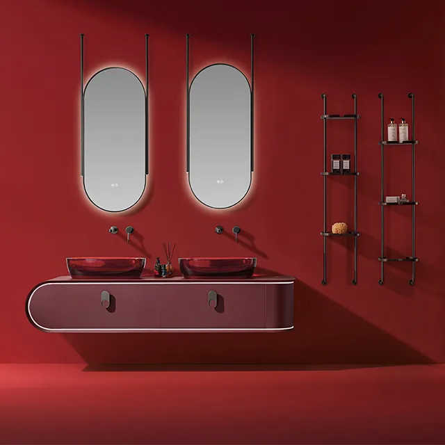 Mueble de baño de estilo personalizado de lujo BNITM, lavabo acrílico doble, tocador de baño grande con espejo LED inteligente