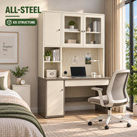 Bureau informatique en métal KD avec meuble à portes vitrées, tiroir, étagère et panneau perforé pour bureau à domicile, chambre et salle d'étude