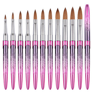 Pinceau à ongles en acrylique 100% pur Kolinsky avec manche métallique violet dégradé, marque privée OEM, pour extension de poudre de cristal et peinture - Product Image 1