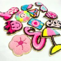 Serviette-chapeau en polyester style plage avec étiquette brodée par ordinateur et patch brodé à bordure dorée, badge vestimentaire pour chapeaux et sacs