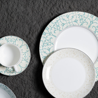 P&T Ensemble d'assiettes de présentation coupes en porcelaine fine légère avec bordure argentée, vaisselle de luxe pour hôtels et restaurants, vente en gros