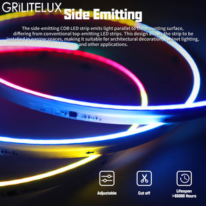 Tira de Luz LED COB RGBIC Direccionable de Emisión Lateral, DC24V, Alta Densidad, Flexible, Regulable, para Iluminación Ambiental - Product Image 5