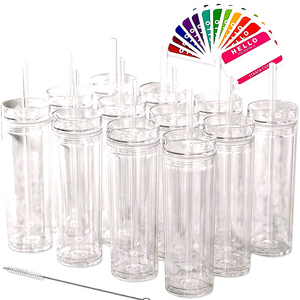 16oz Clear Double Wall Acrylic Tumbler Plastic Snowglobe Tumbler Cup With Straw and Lid