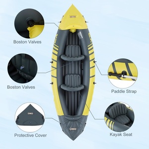 Ensemble de kayak gonflable en PVC jaune 316*98*47 CM, bateau à pagaies avec pagaies en aluminium, siège réglable, pompe à pied pour 2 personnes - Product Image 3
