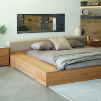 Cama Baja Minimalista de Madera Maciza de 1.8m, Cama de Plataforma Tatami de Nogal Negro Japonés, Cama Extra Ancha para Dormitorio