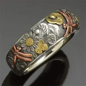 Женское Винтажное кольцо с стрекозой, очаровательное свадебное кольцо с подсолнухом