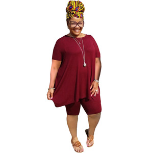 Offre Spéciale d'<span class=keywords><strong>Amazon</strong></span> <span class=keywords><strong>Vêtements</strong></span> <span class=keywords><strong>grande</strong></span> <span class=keywords><strong>taille</strong></span> pour femmes, ensemble short 2 pièces décontracté de couleur unie 5XL - Product Image 2