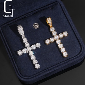 Gudang Stok Lokal AS Perhiasan Hip Hop Berlapis Emas S925 Sterling <span class=keywords><strong>Silver</strong></span> Liontin Salib Moissanite - Product Image 2