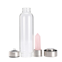 Bouteille d'eau en verre borosilicate naturel cylindrique, haute résistance à la température, colonne de cristal, pointe, baguette, logo